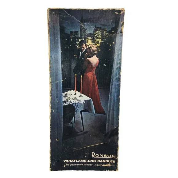 Vintage MCM Ronson Veraflames Gold Gas Candles with Stands in Original Box - Picture 3 of 9